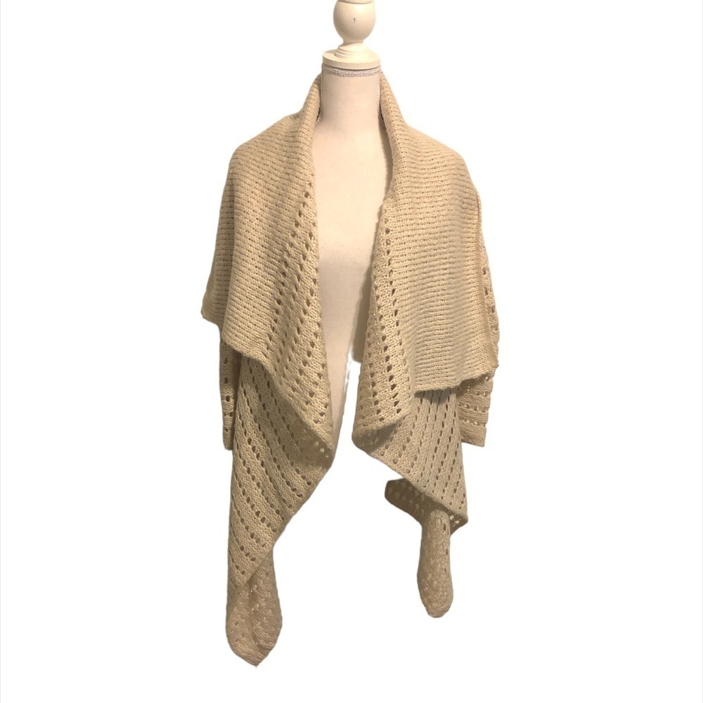 KNOX ROSE Cardigan Women's Size XS Beige Open Knit Sweater Waterfall Front Boho